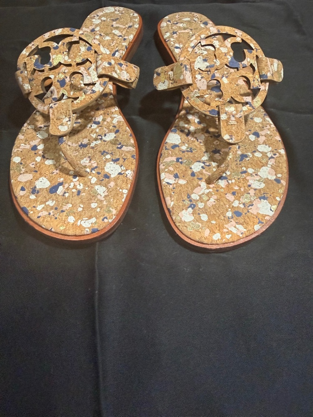 Tory Burch Miller Welt Confetti Cork Ivory Thong Sandals Size 8